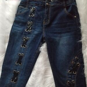 *NWT* Fashion Nova Dark Blue Lace-Up Skinny Jeans